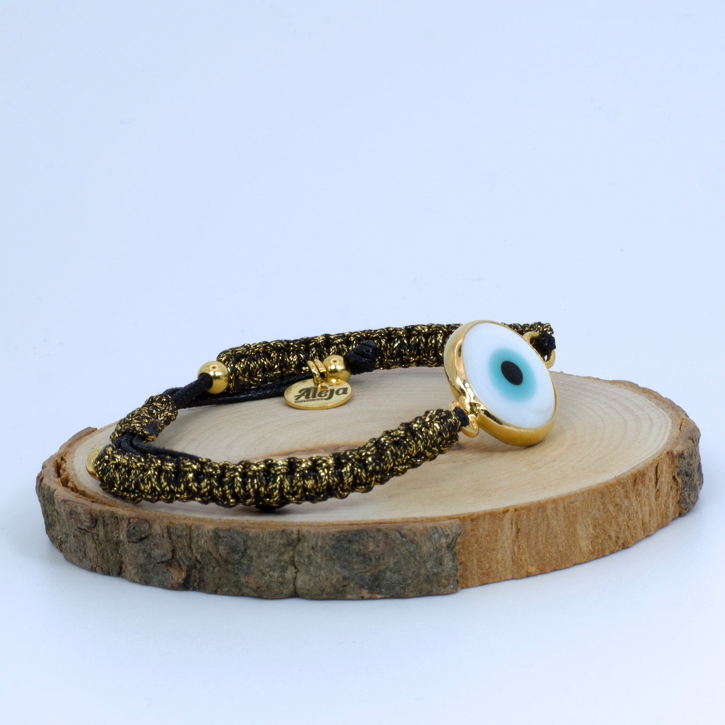 Turkish Eye Bracelet with Shiny Macramé Weave