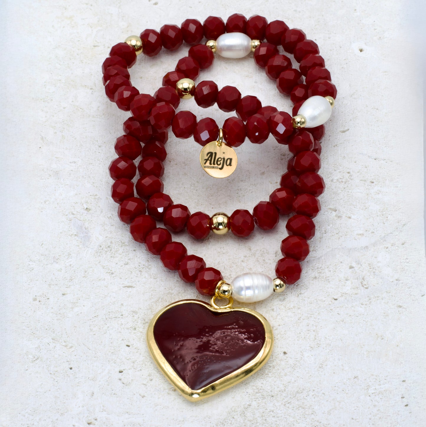 Trío de Pulseras Corazón Murano Rojo Oscuro