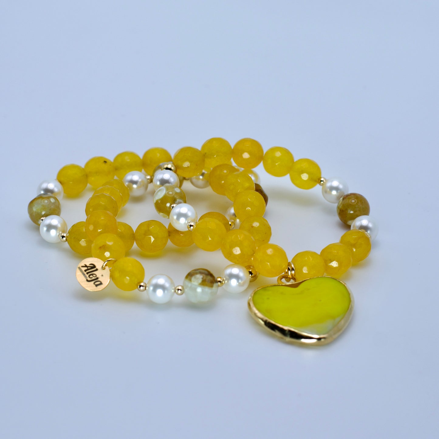 Trío de Pulseras Corazón de Murano Amarillo