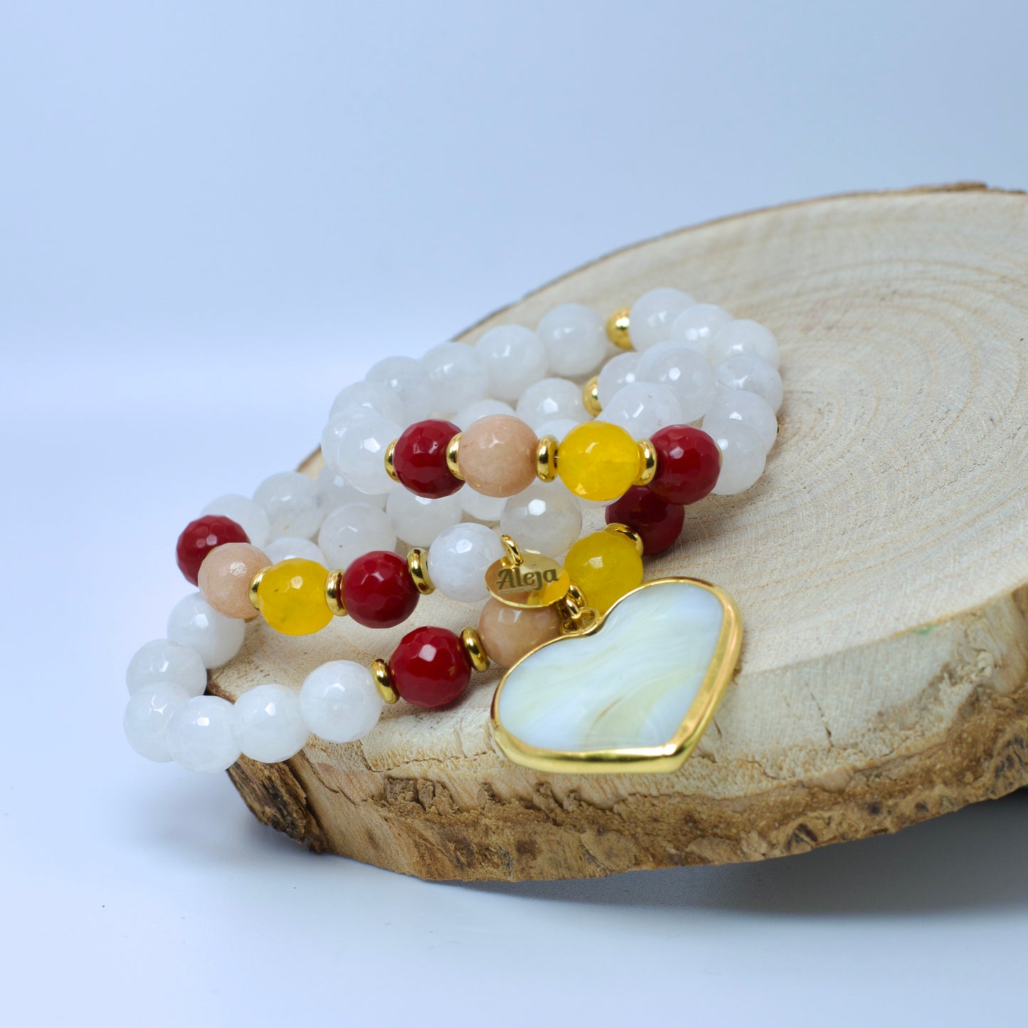 Trío de Pulseras Corazón de Murano Blanco Hueso
