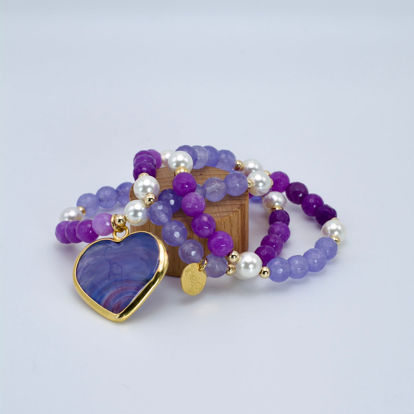 Trío de Pulseras Corazón De Murano Violeta