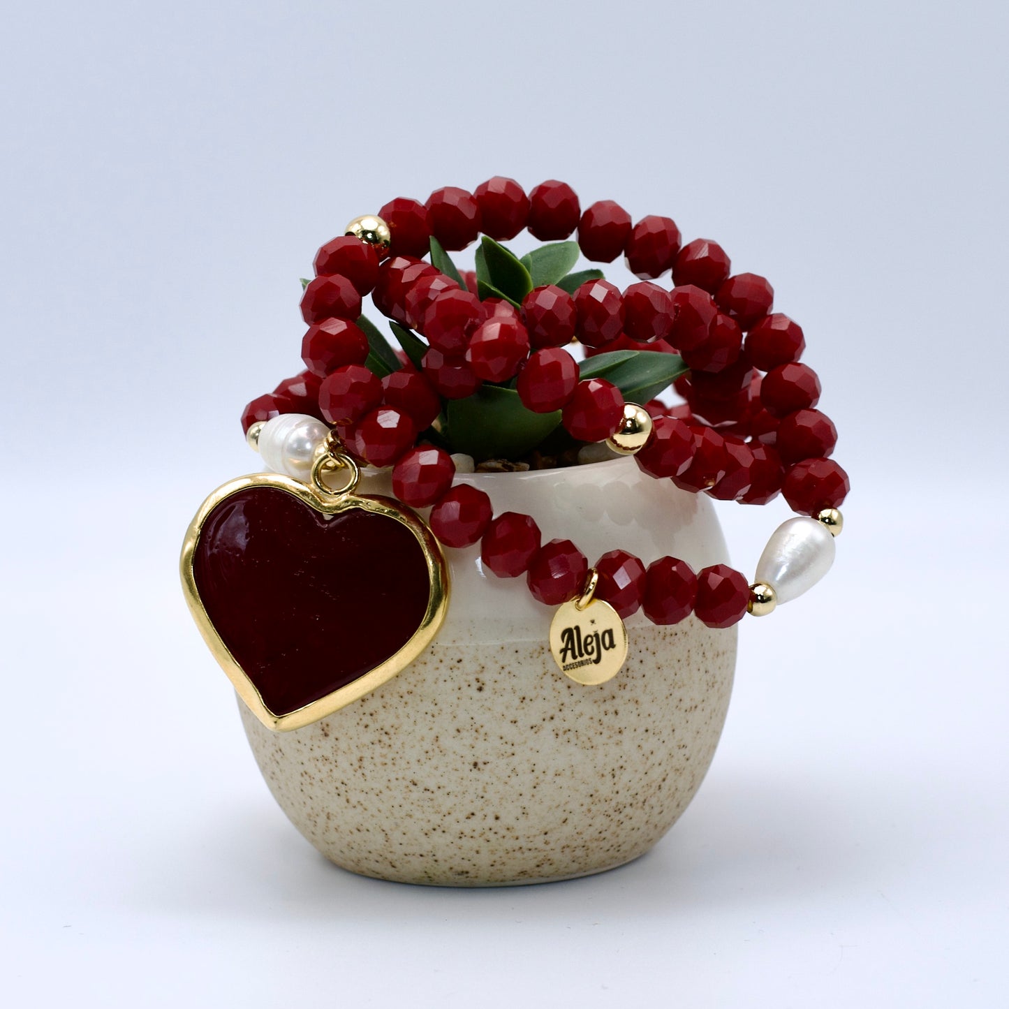 Trío de Pulseras Corazón Murano Rojo Oscuro