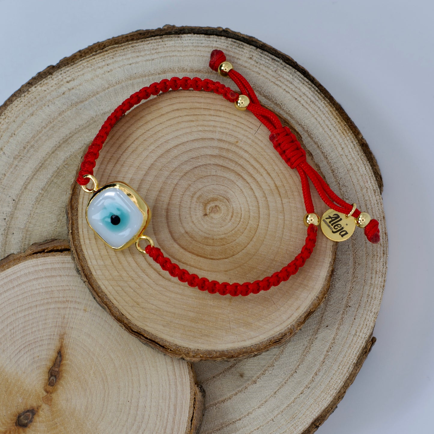 Pulsera Ojo Turco cuadrado y Macramé Rojo