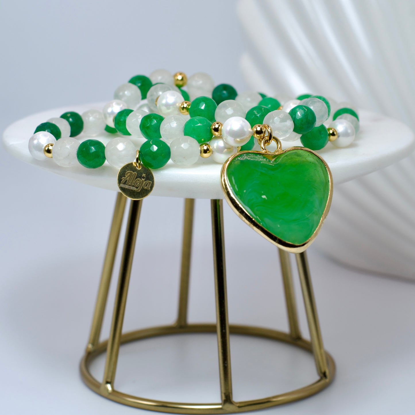 Trío de Pulseras Corazón de Murano Verde