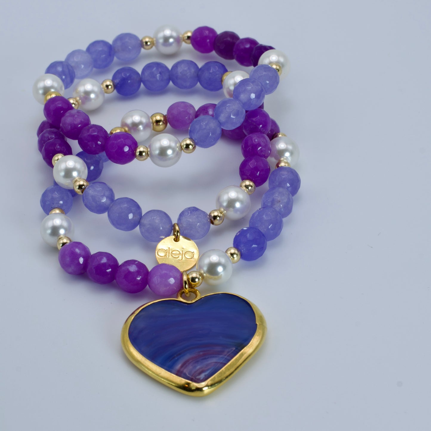 Trío de Pulseras Corazón De Murano Violeta