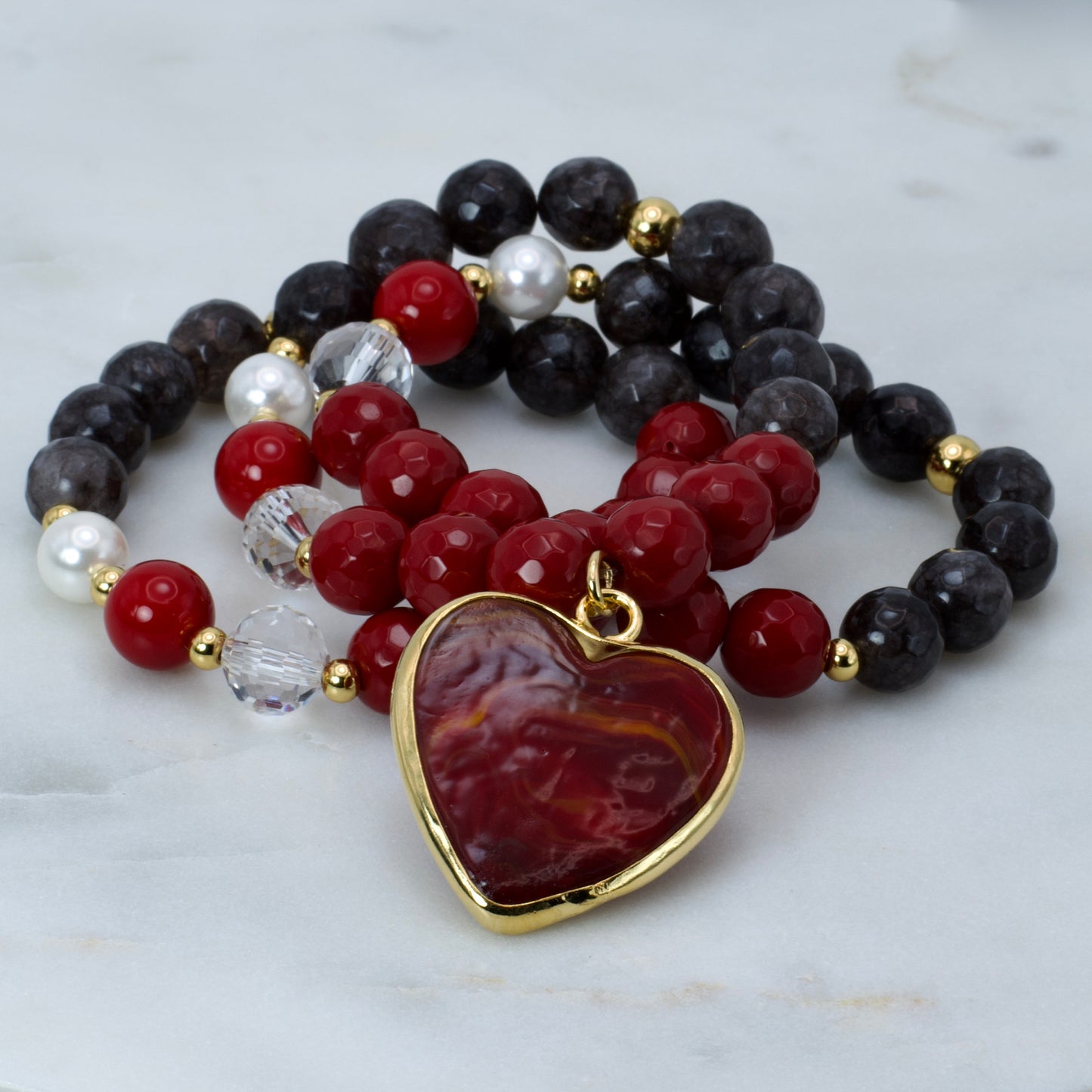 Trío de Pulseras con Corazon de Murano Amazonas
