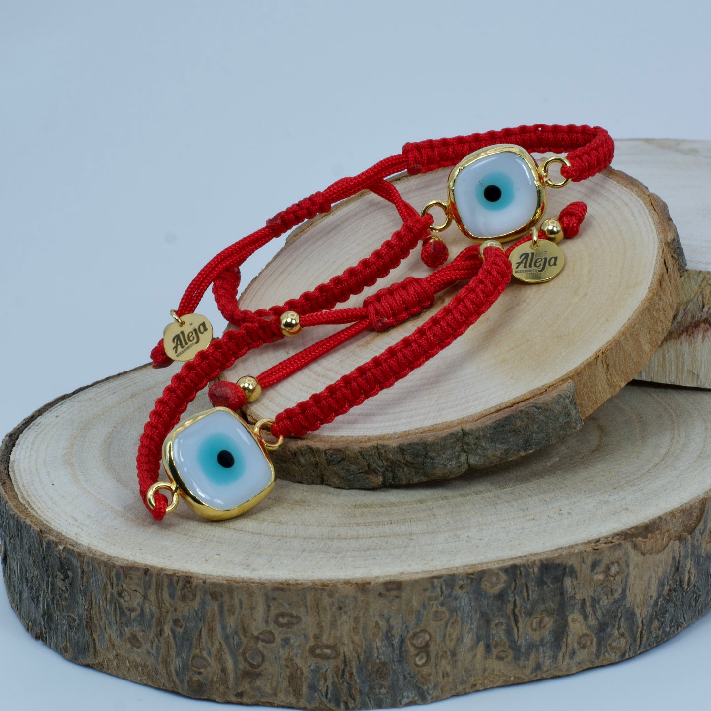 Pulsera Ojo Turco cuadrado y Macramé Rojo