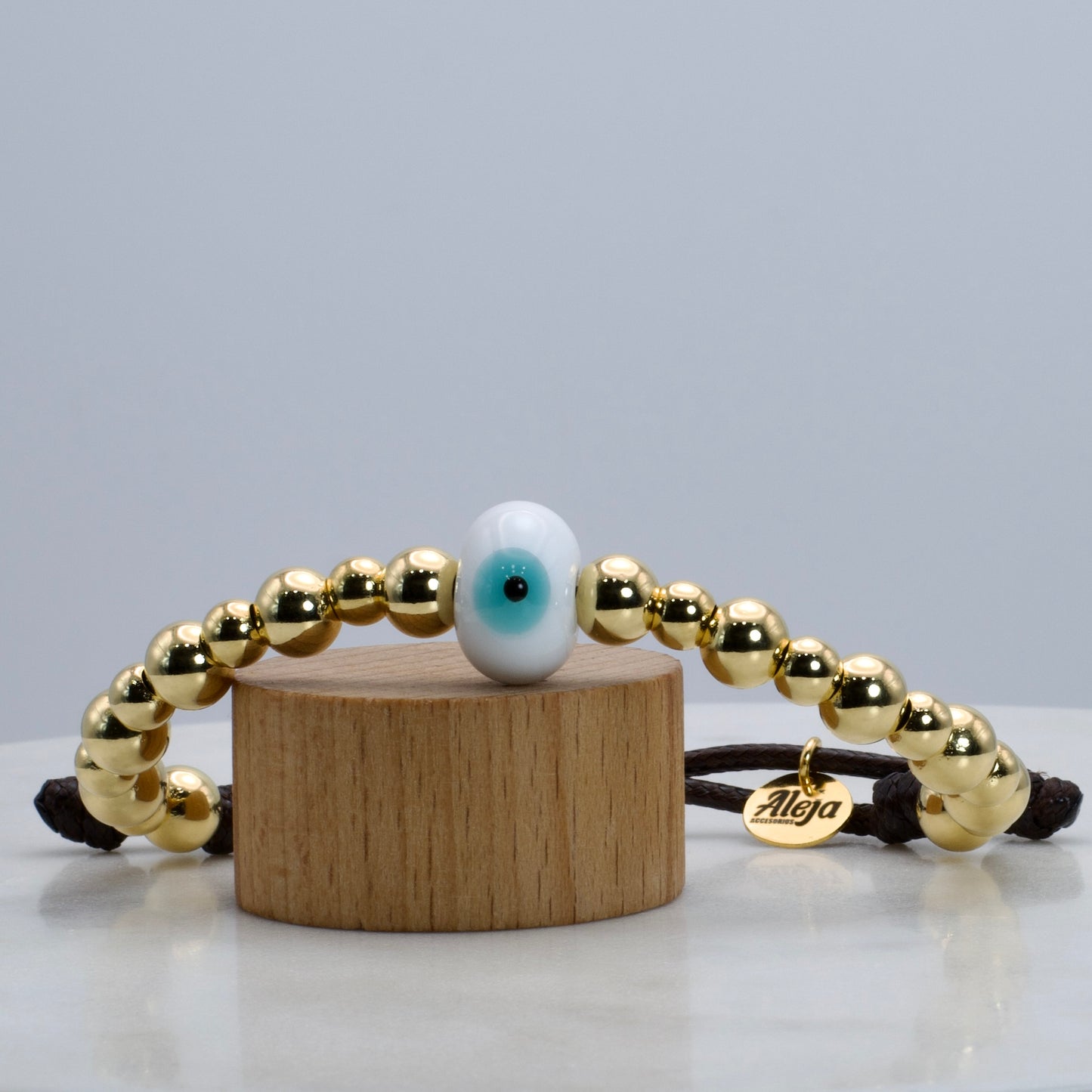 Pulsera balines y bead de murano con ojo turco