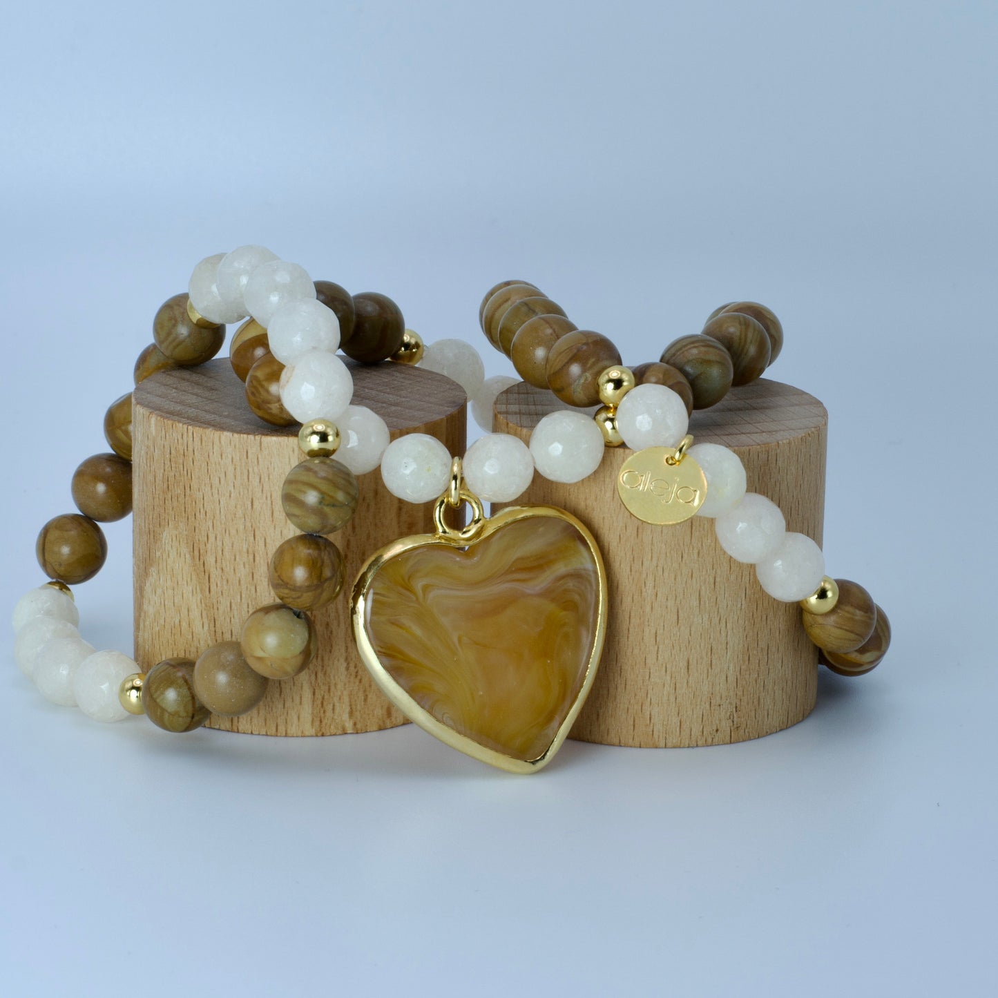 Trío de Pulseras Corazón de Murano Ambar