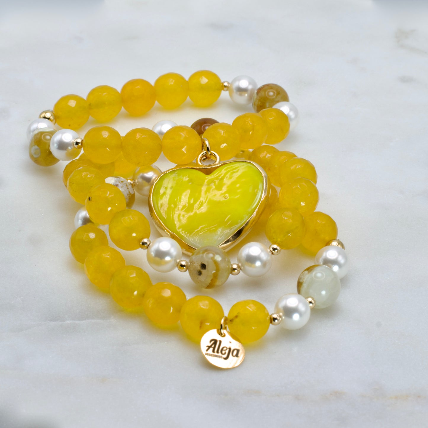 Trío de Pulseras Corazón de Murano Amarillo