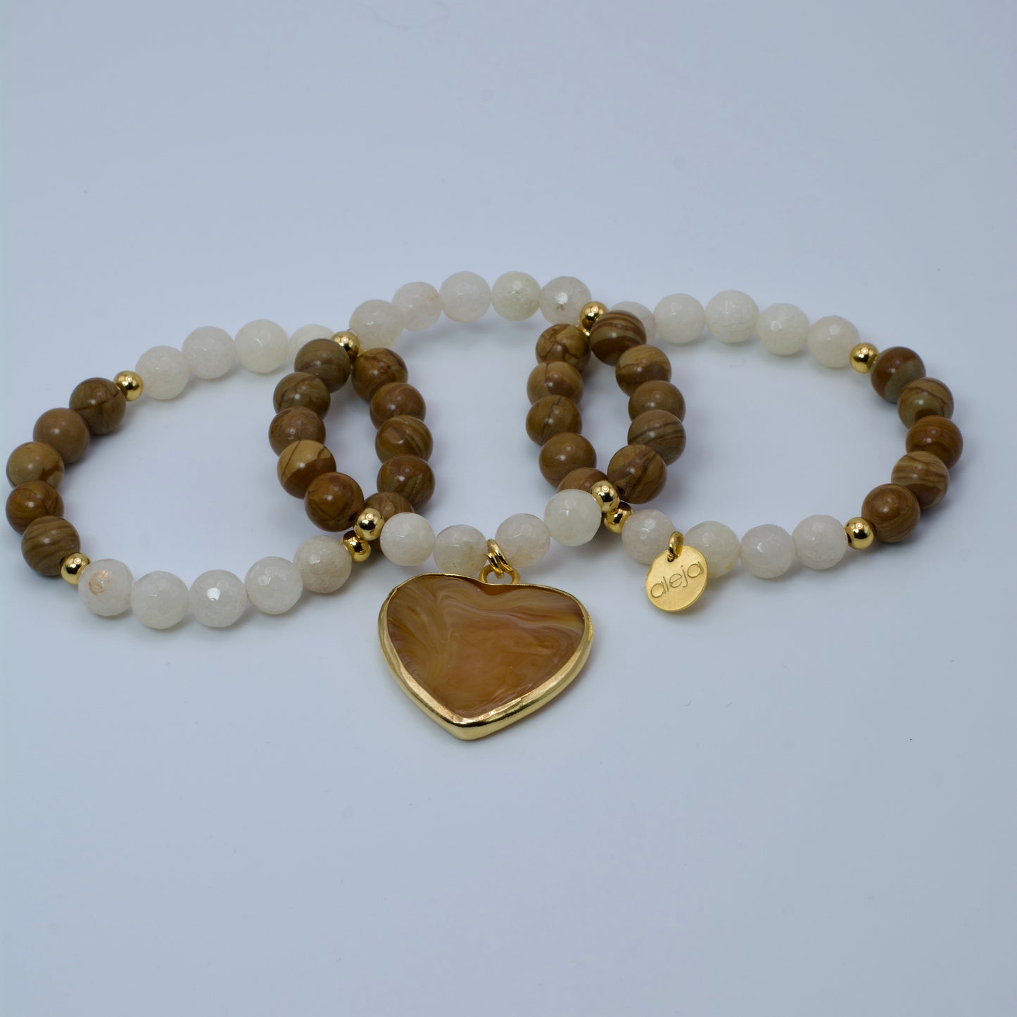 Trío de Pulseras Corazón de Murano Ambar