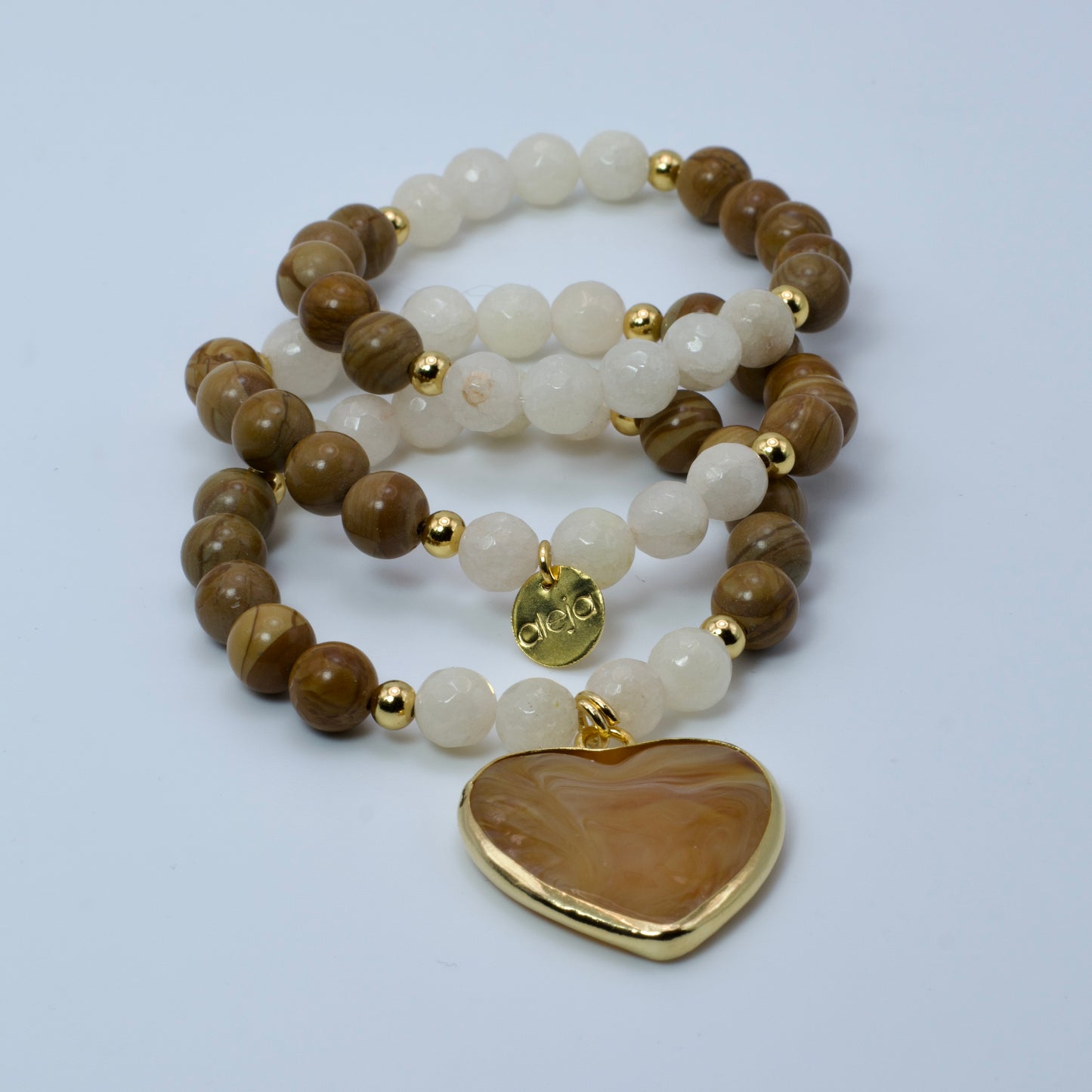 Trío de Pulseras Corazón de Murano Ambar