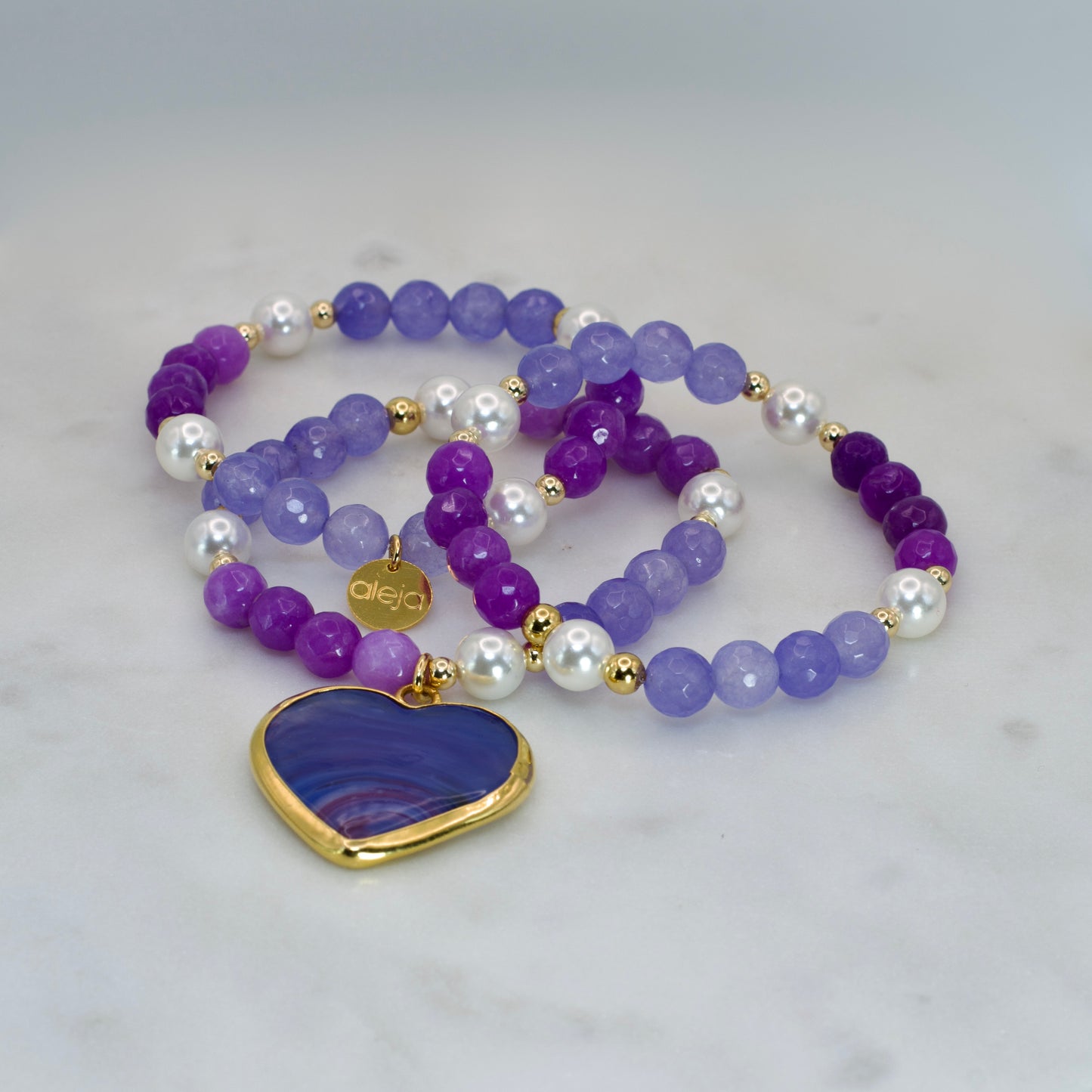 Trío de Pulseras Corazón De Murano Violeta