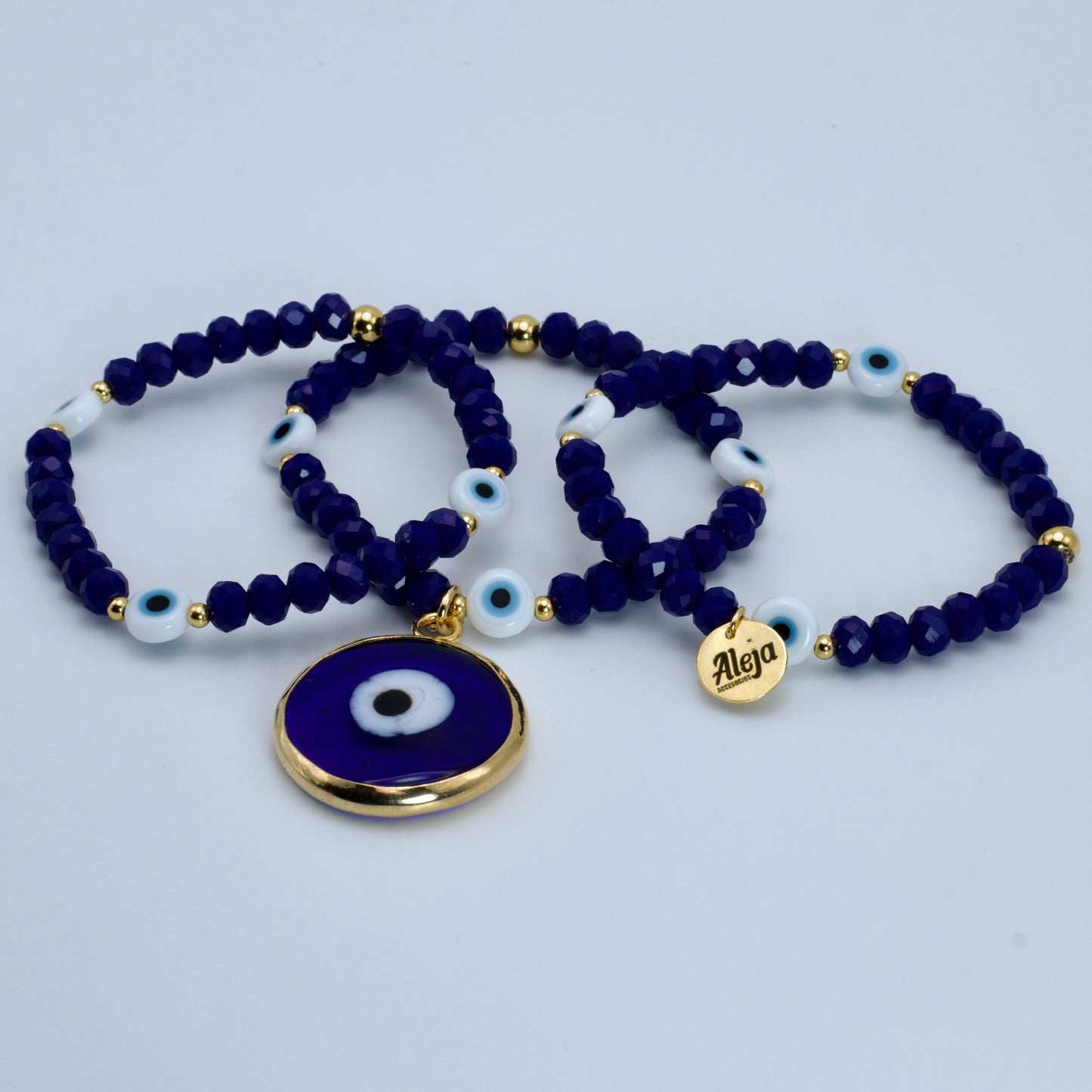 Trío de Pulseras Ojo Turco de Murano Azul