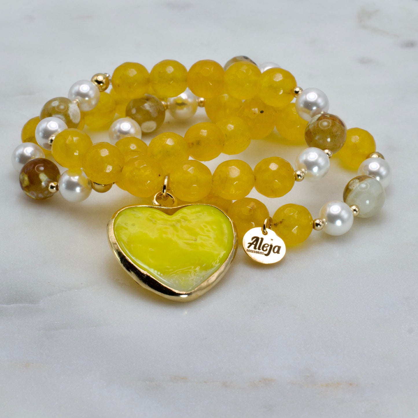 Trío de Pulseras Corazón de Murano Amarillo