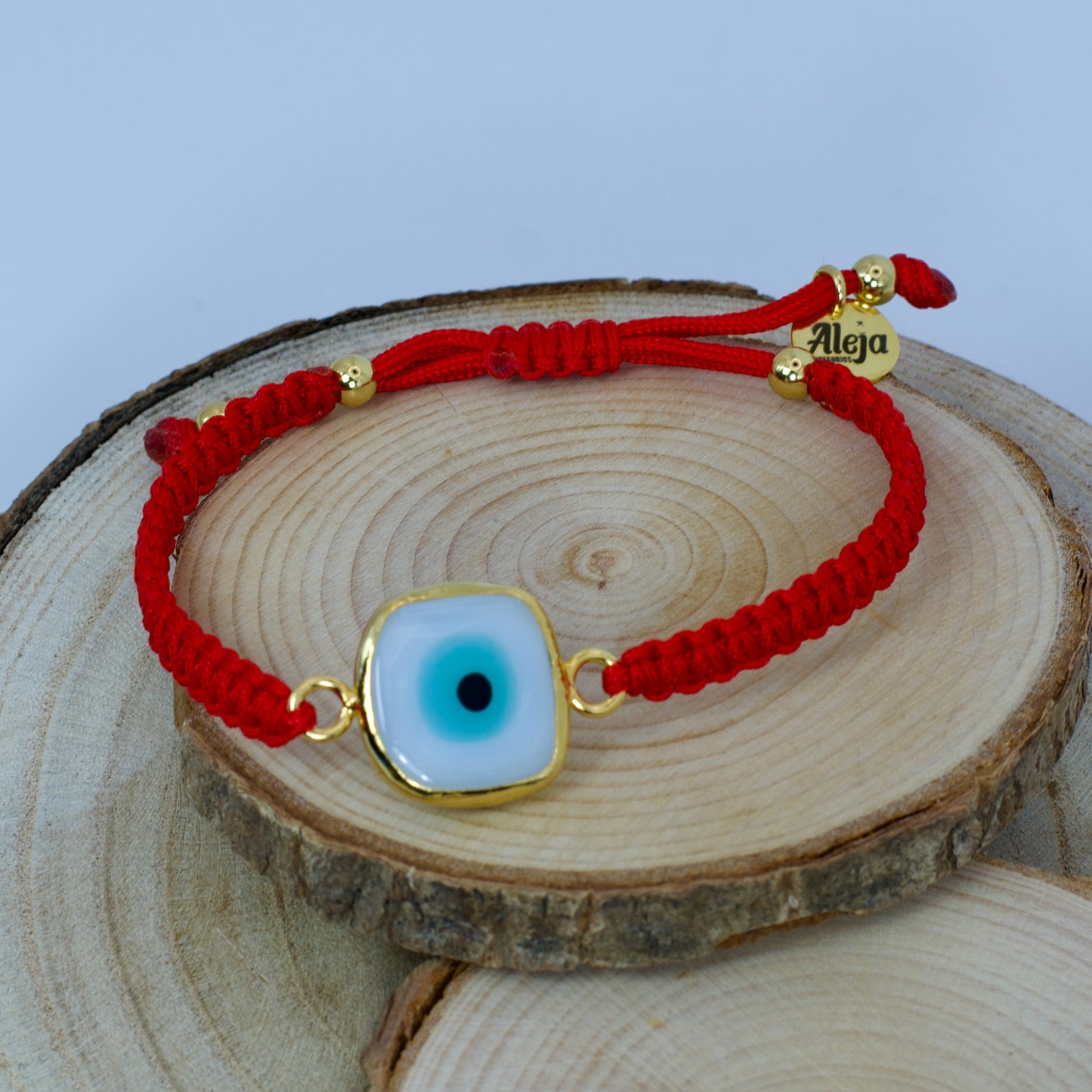 Pulsera Ojo Turco cuadrado y Macramé Rojo