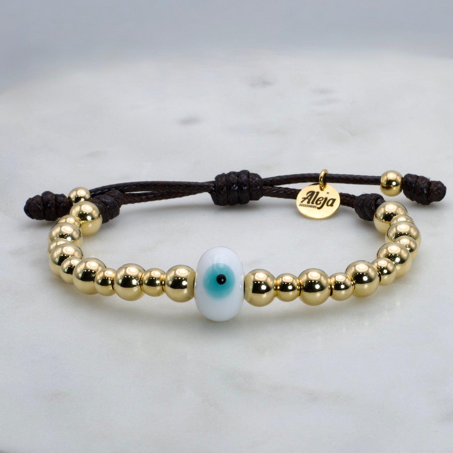 Pulsera balines y bead de murano con ojo turco