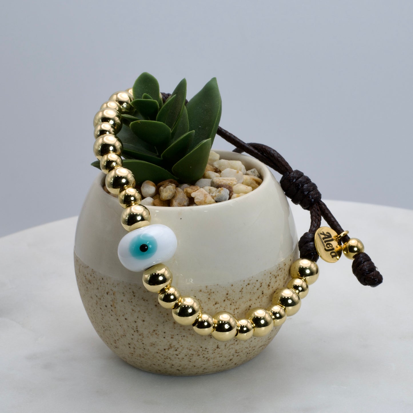 Pulsera balines y bead de murano con ojo turco