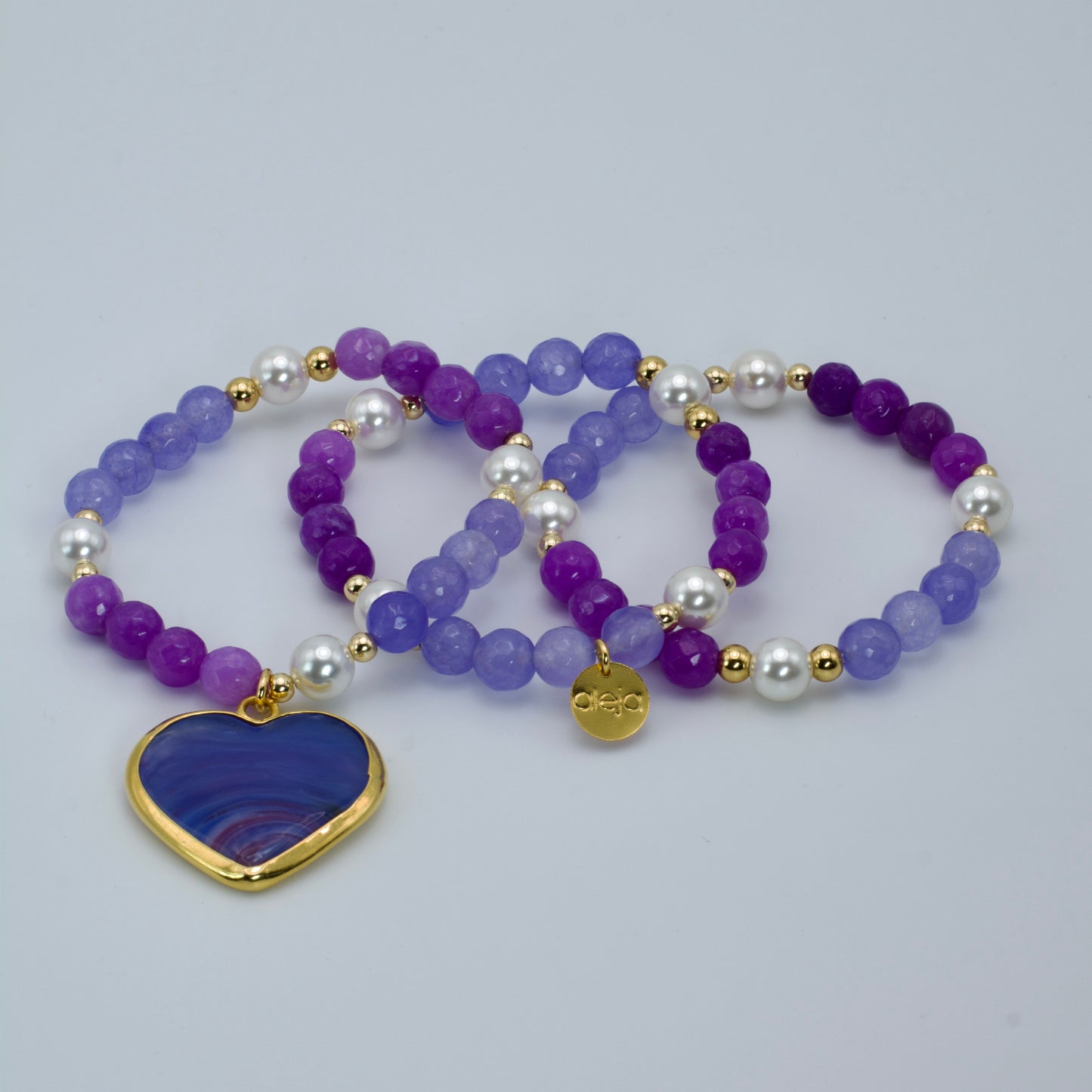 Trío de Pulseras Corazón De Murano Violeta