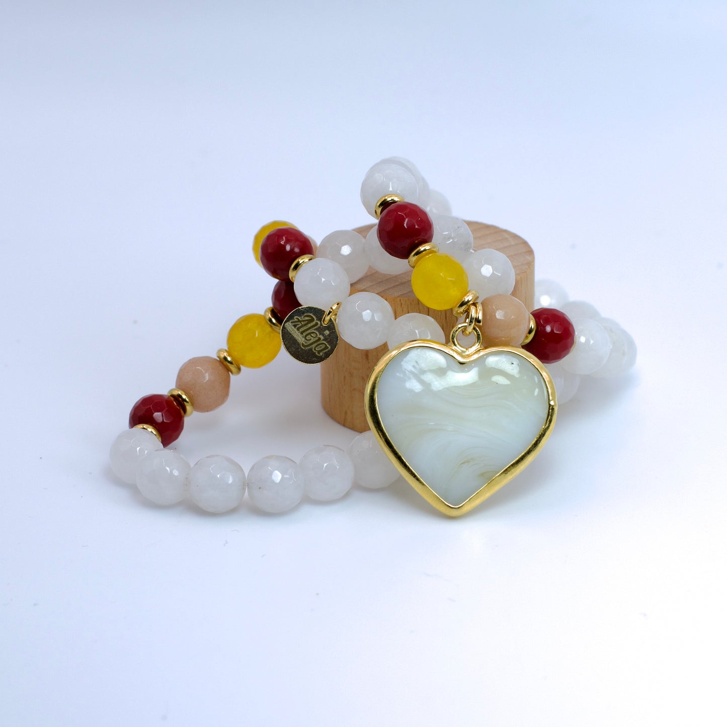 Trío de Pulseras Corazón de Murano Blanco Hueso