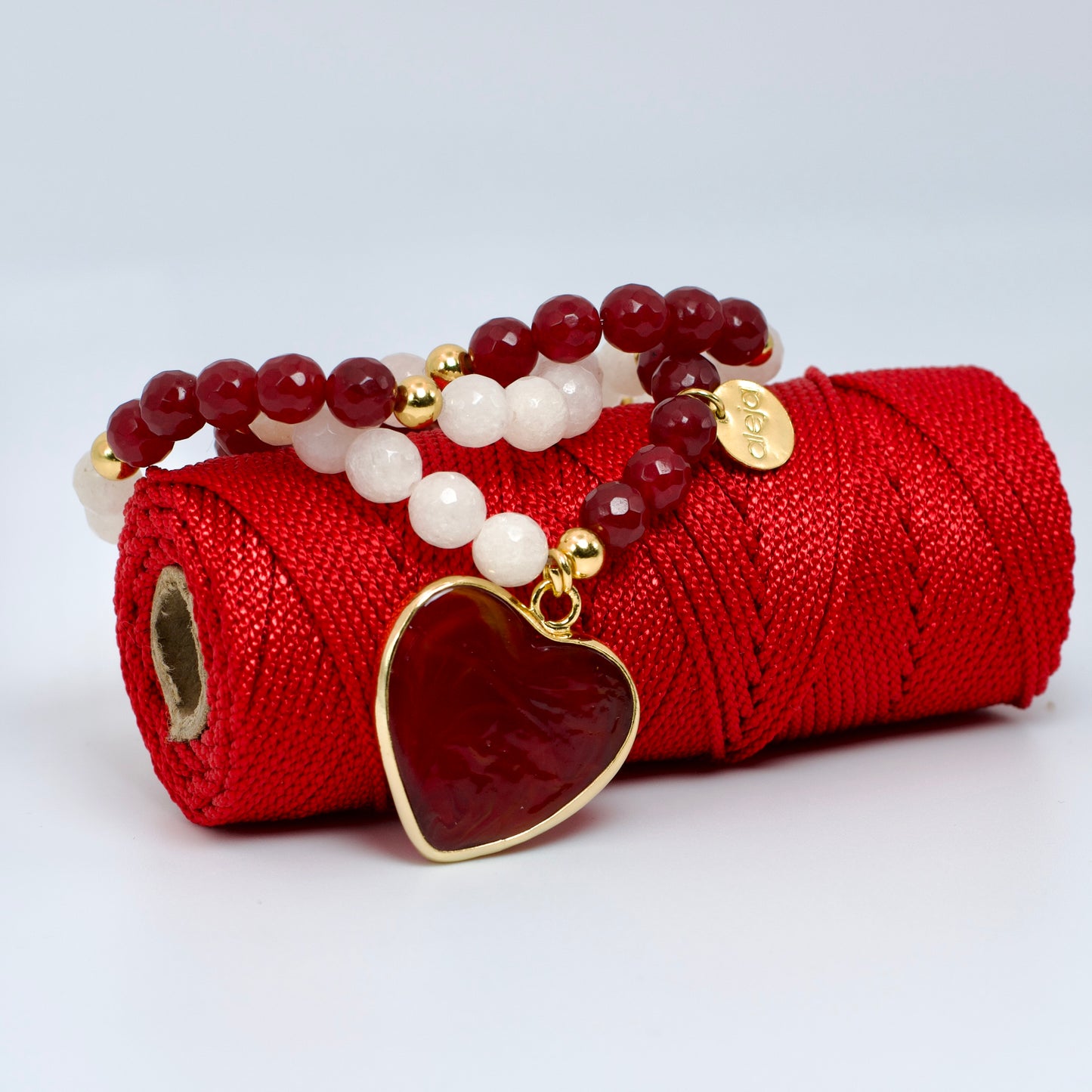 Trío de Pulseras Corazón de Murano Vino