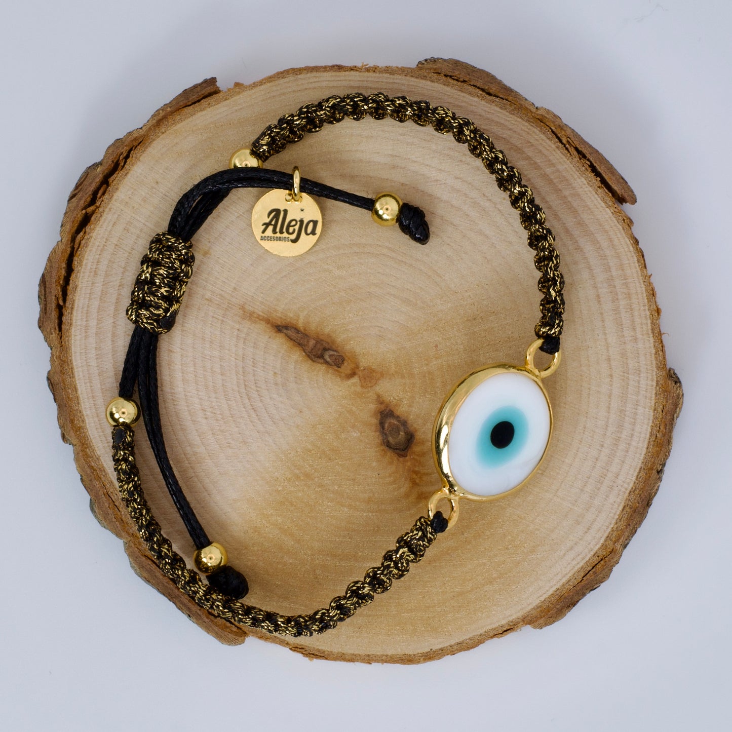Turkish Eye Bracelet with Shiny Macramé Weave