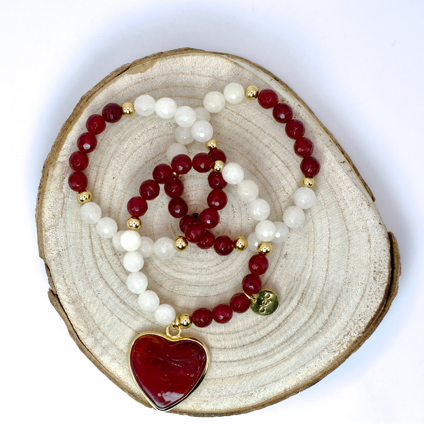 Trío de Pulseras Corazón de Murano Vino