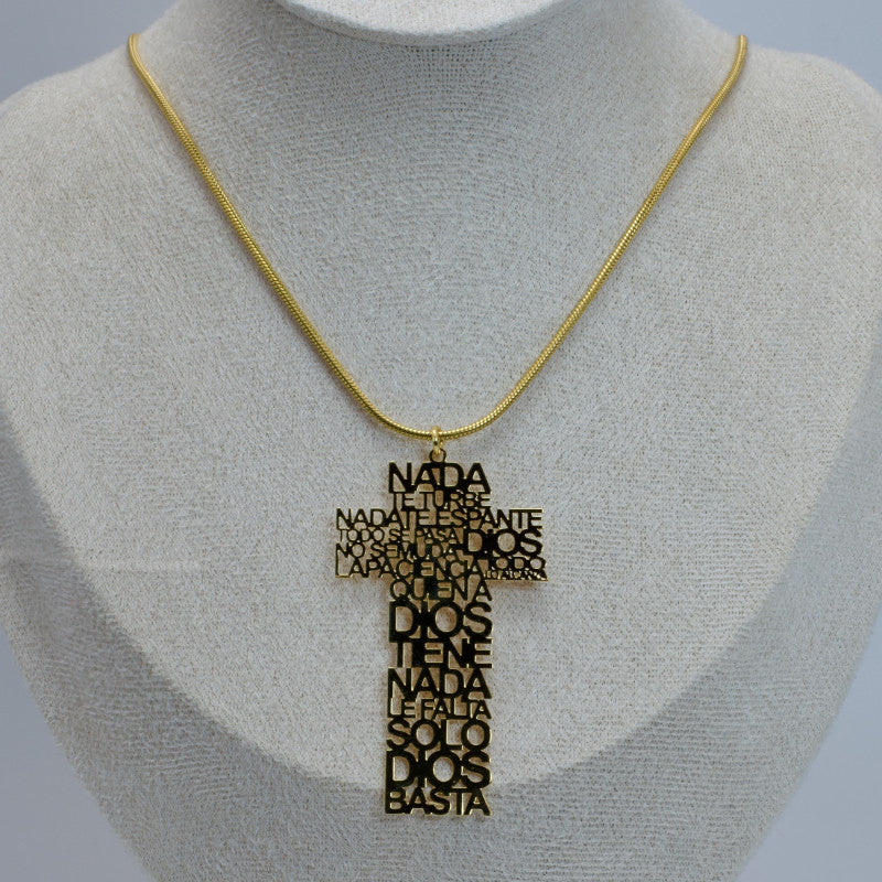 Maxi Cruz Santa Teresa de Jesús en Baño de Oro con Cadena Serpiente