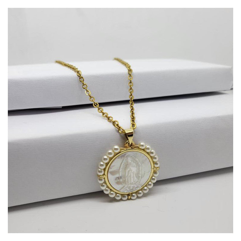 Cadena con Medalla Virgen de Guadalupe de Nácar en Baño de Oro