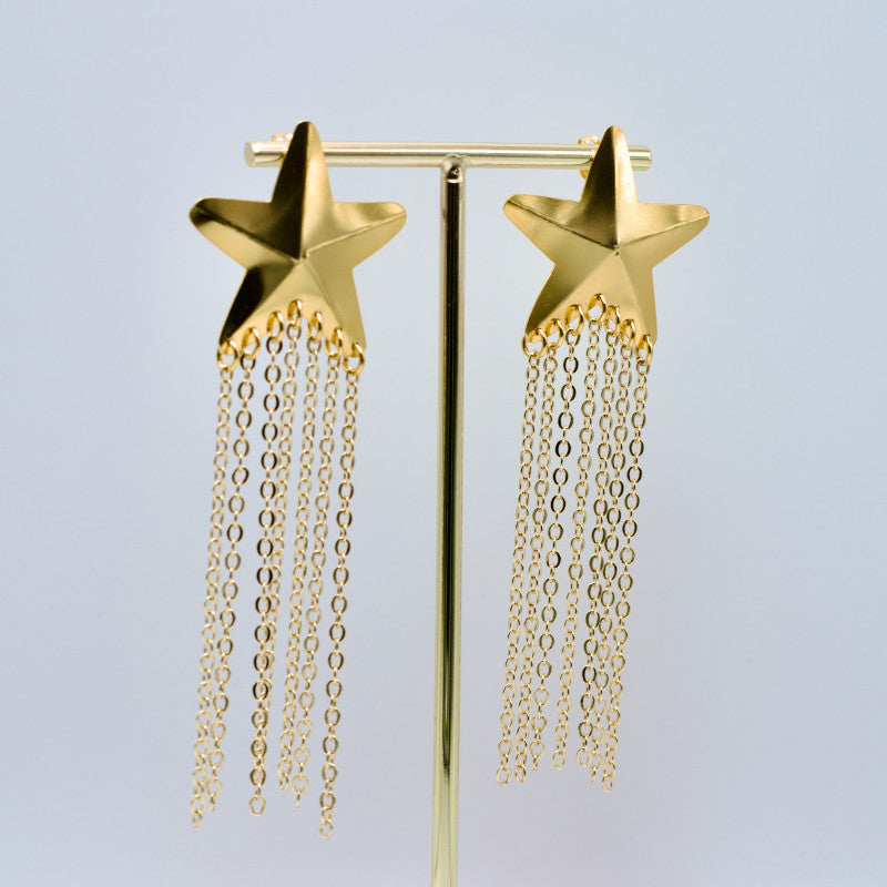 Pendientes de Estrellas Largos con Cadenas en Baño de Oro
