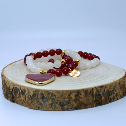 Trío de Pulseras Corazón de Murano Vino
