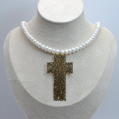 Short Pearl Necklace and Maxi Our Father Cross