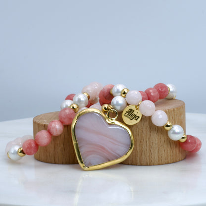 Trio of Pink Murano Heart Bracelets
