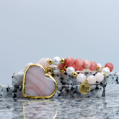 Trio of Pink Murano Heart Bracelets