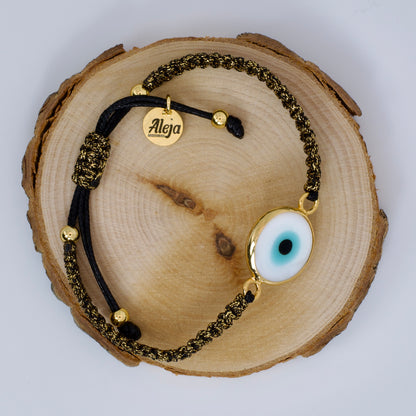 Turkish Eye Bracelet with Shiny Macramé Weave