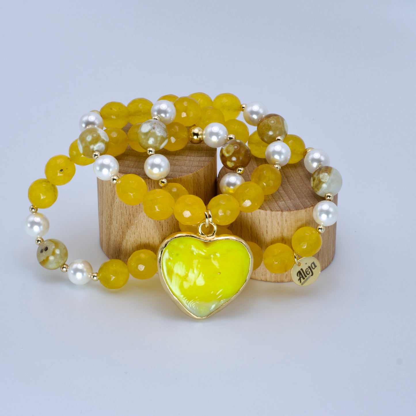 Trío de Pulseras Corazón de Murano Amarillo