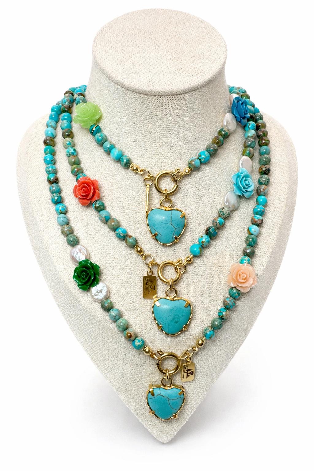 Collar Corazón Turquesa en flor