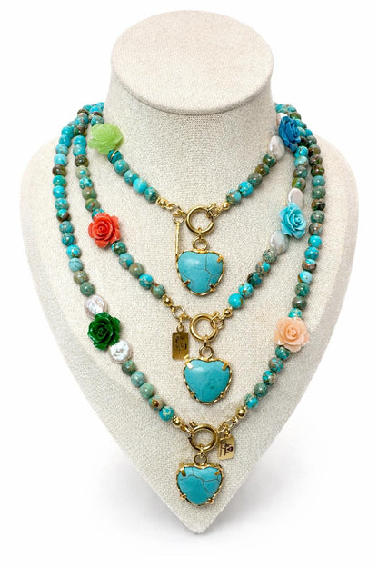 Collar Corazón Turquesa en flor