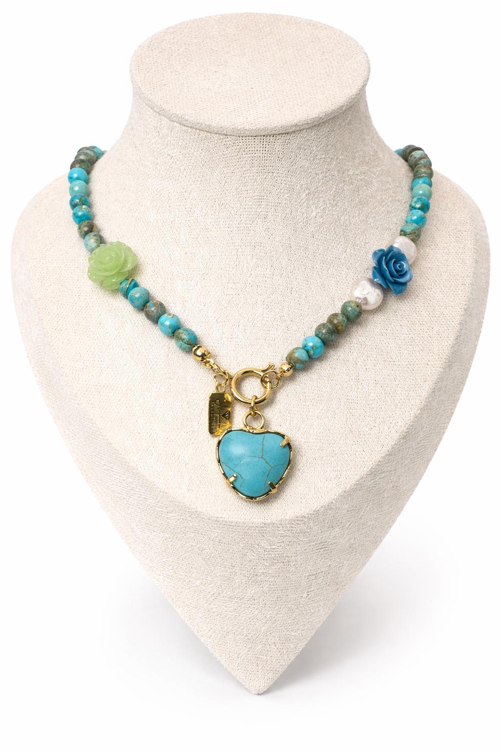 Collar Corazón Turquesa en flor