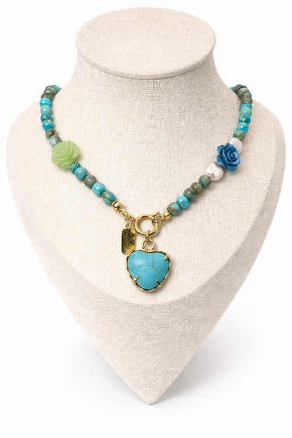 Collar Corazón Turquesa en flor
